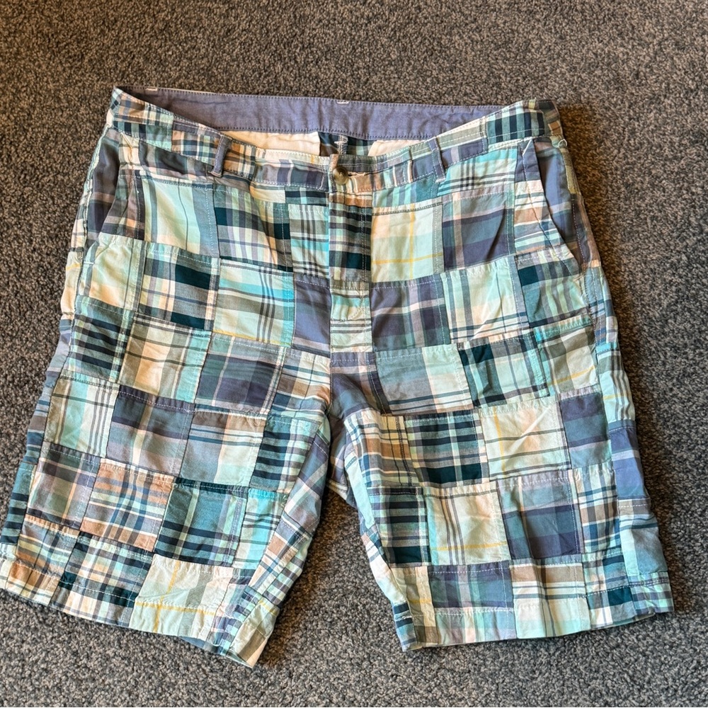 L.L.Bean Madras Plaid Patchwork Chino Shorts Favorite Fit 12 Excellent Condition